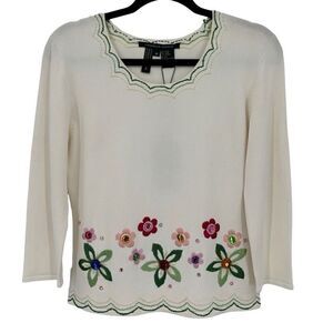Michelle Nicole Floral Embroidered 3/4‎ Sleeve Sweater Ivory Medium NWT